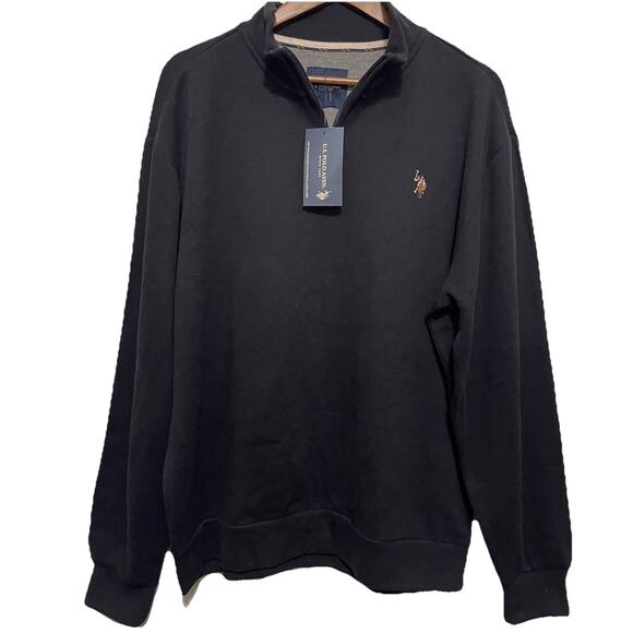 US Polo Assn Quarter Zip Sweater Size XL Black Equestrian Golf Preppy NWT - Picture 1 of 6
